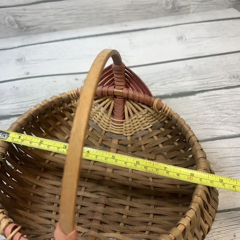 Southern Style Buttocks Basket, Woven Wood, Handle, Egg Gathering Signed